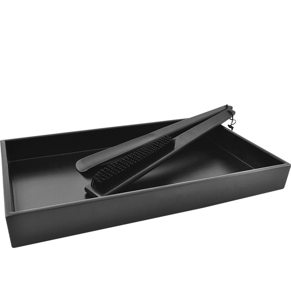 Set per la cura di scarpe e abiti in legno, colore nero, 42 x 24 x h 4,5 cm