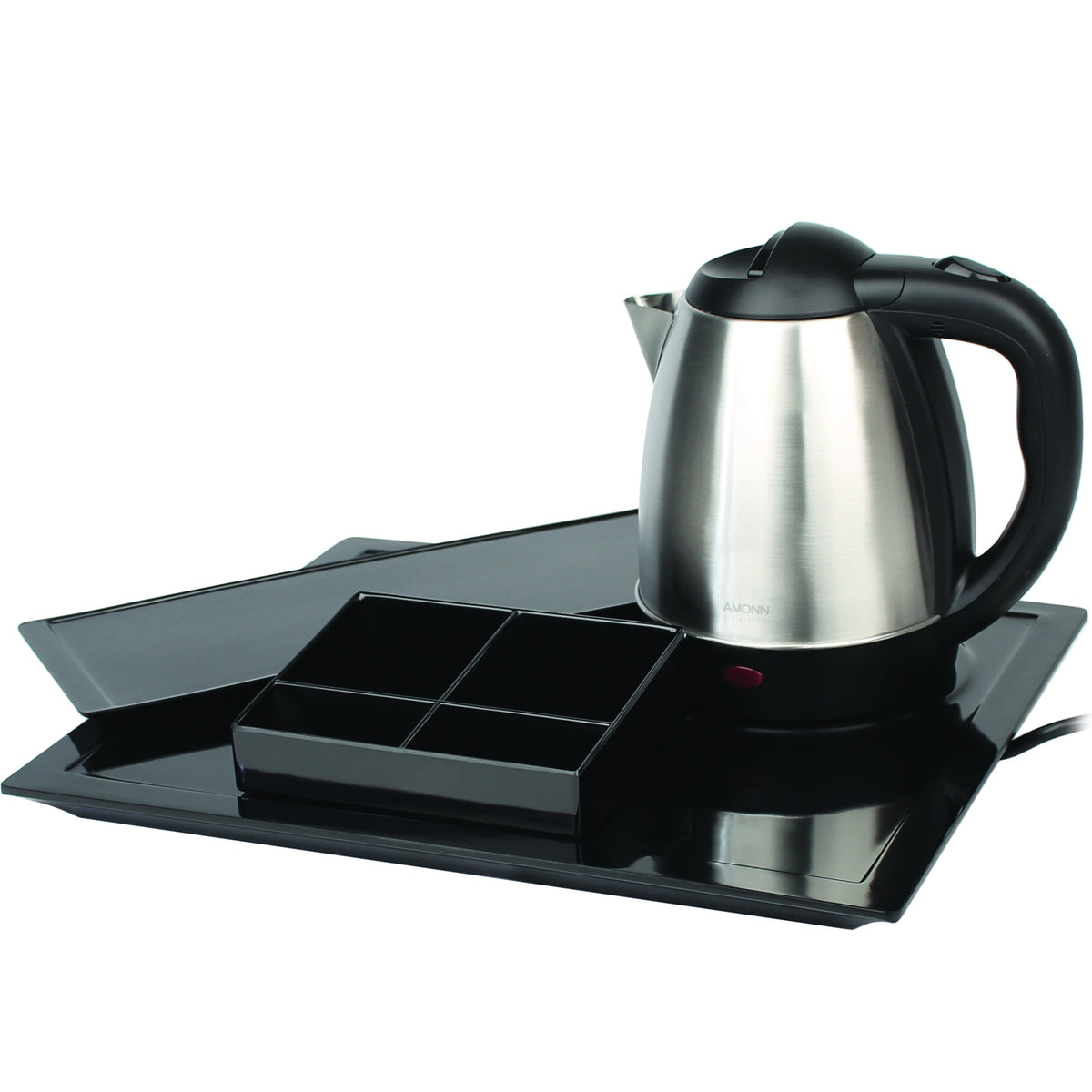 Wasserkocher-Set mit schwarzen Melamintabletts – 1,2L
