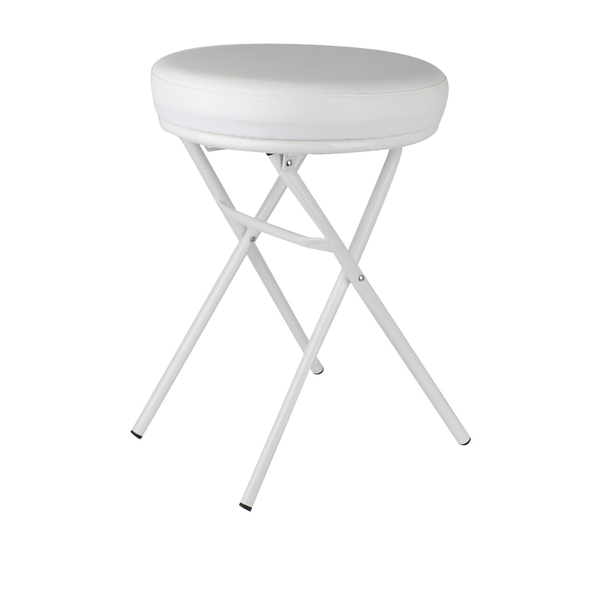 Sgabello da bagno richiudibile, metallo e ecopelle bianca, Ø 36 x h 49 cm