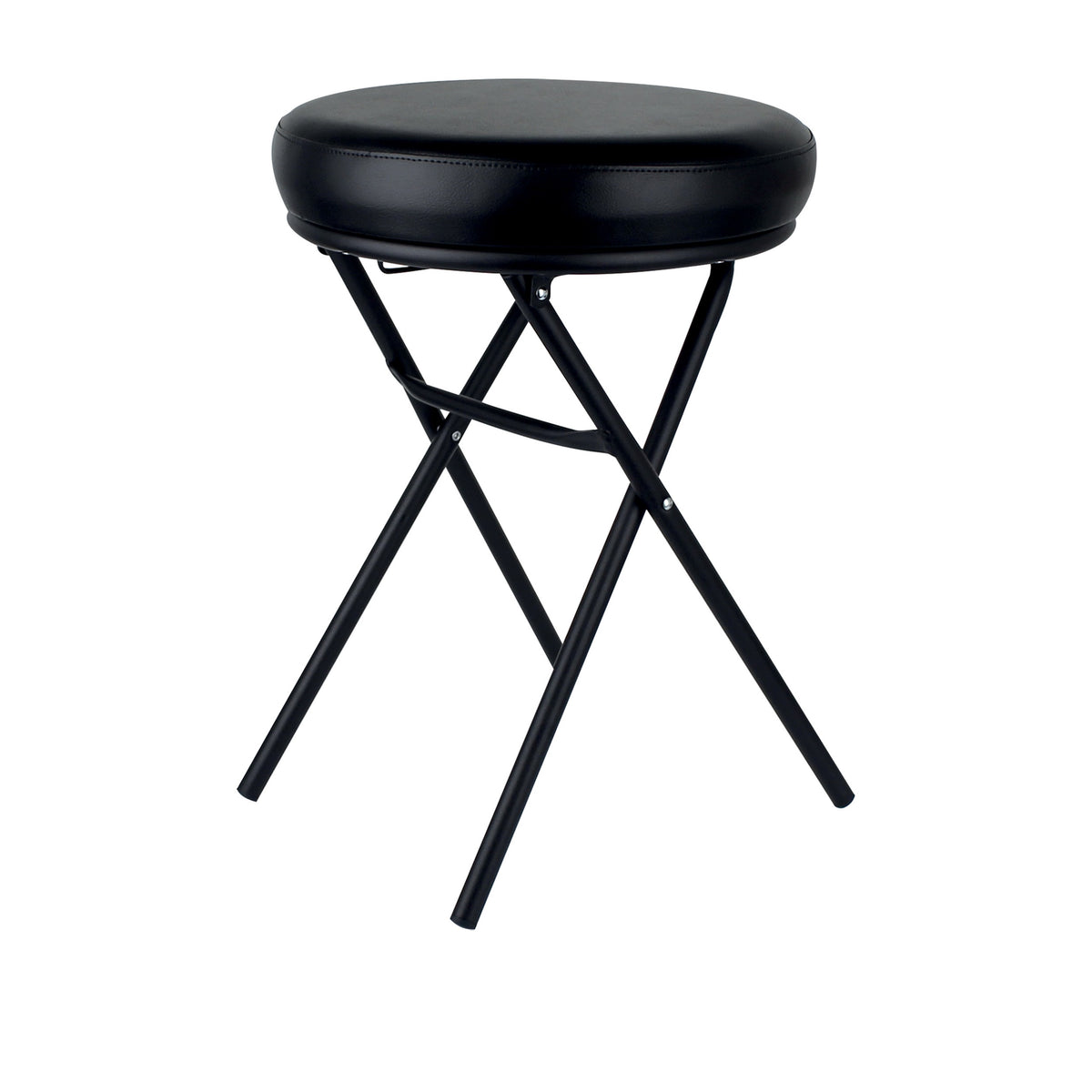Sgabello bagno richiudibile in metallo nero con seduta in ecopelle nera, Ø 36 x h 49 cm
