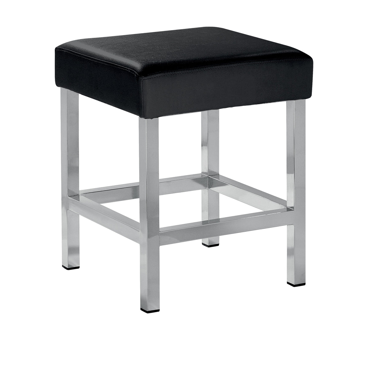 Badhocker aus verchromtem Metall und schwarzem Kunstleder – 33x33x40cm