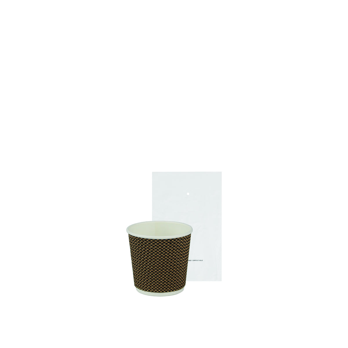 Bicchiere monouso in cartoncino effetto 3D biodegradabile e compostabile, imbustato, fantasia marrone, capacità 115 ml, confezione da 700 pz