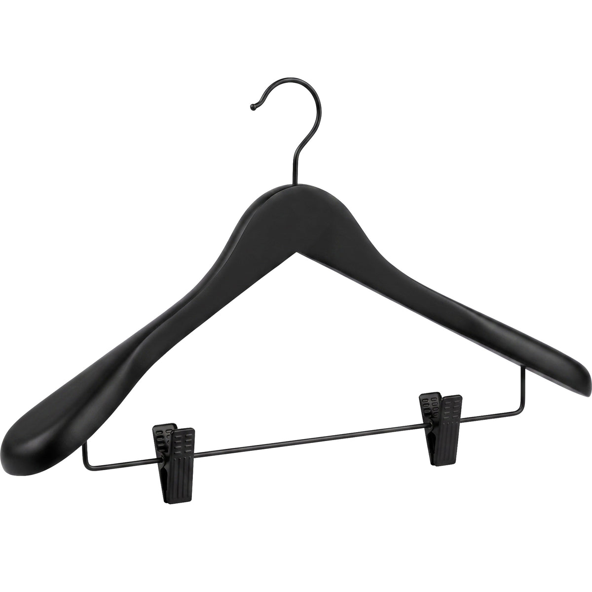 Black Lotus Wood Hanger with Wide Shoulder and Clips – 45x5.5cm