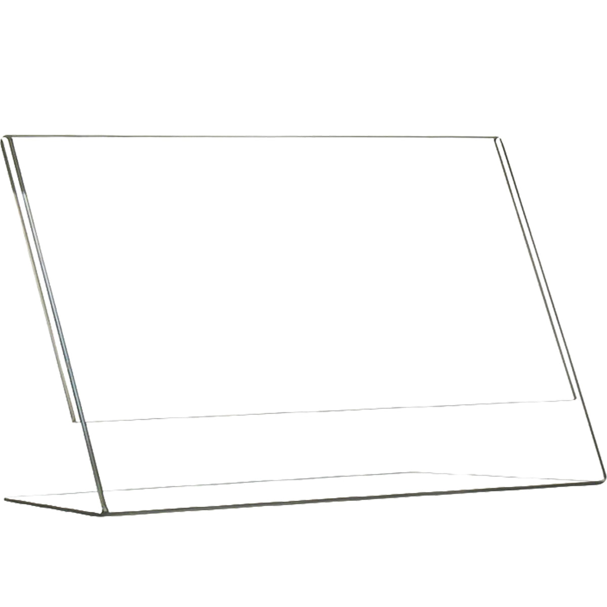 Porta avvisi in plexiglass trasparente con base a L, formato A5 orizzontale (21x15)