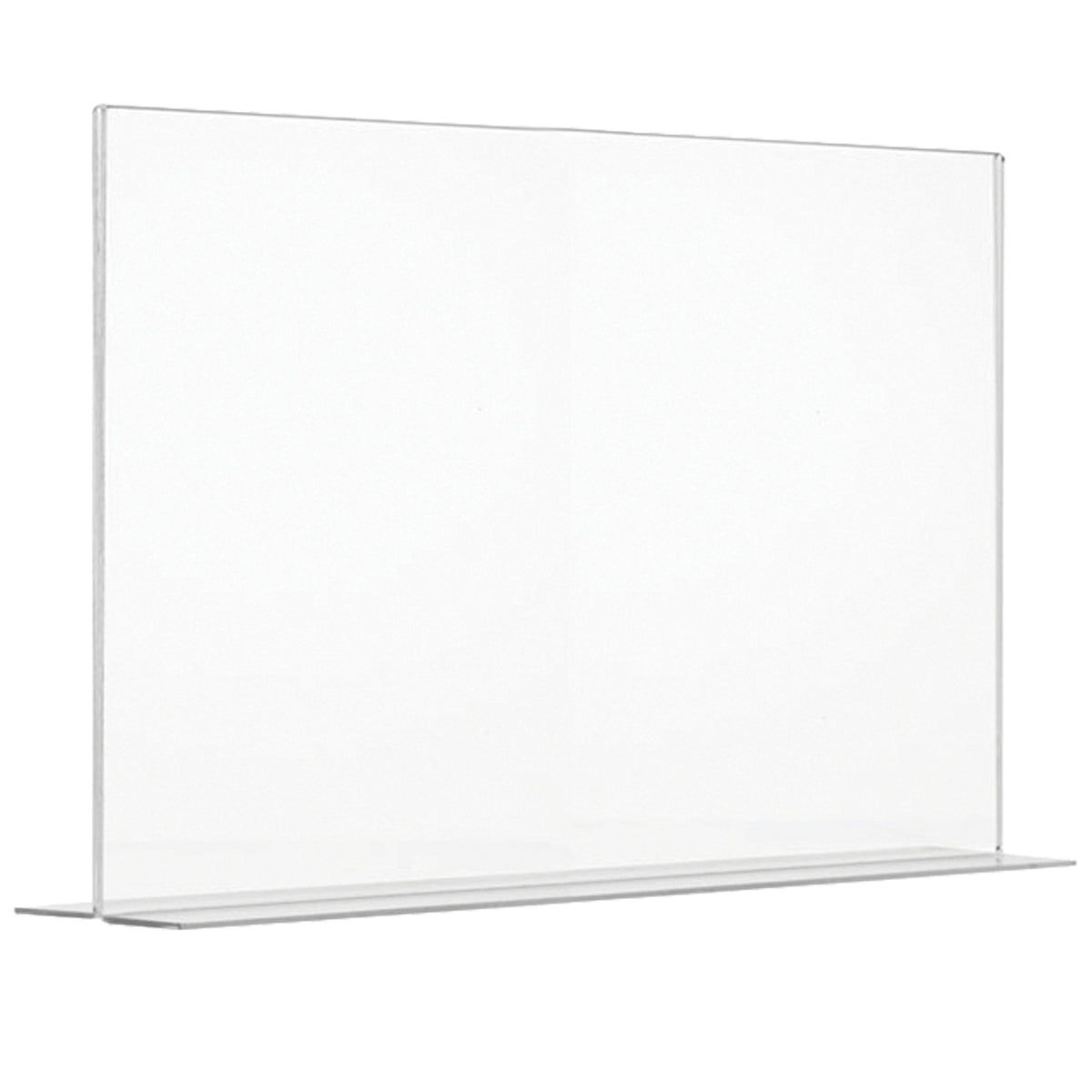 Porta avvisi in plexiglass trasparente con base a T, formato A5 orizzontale (21x14,8)