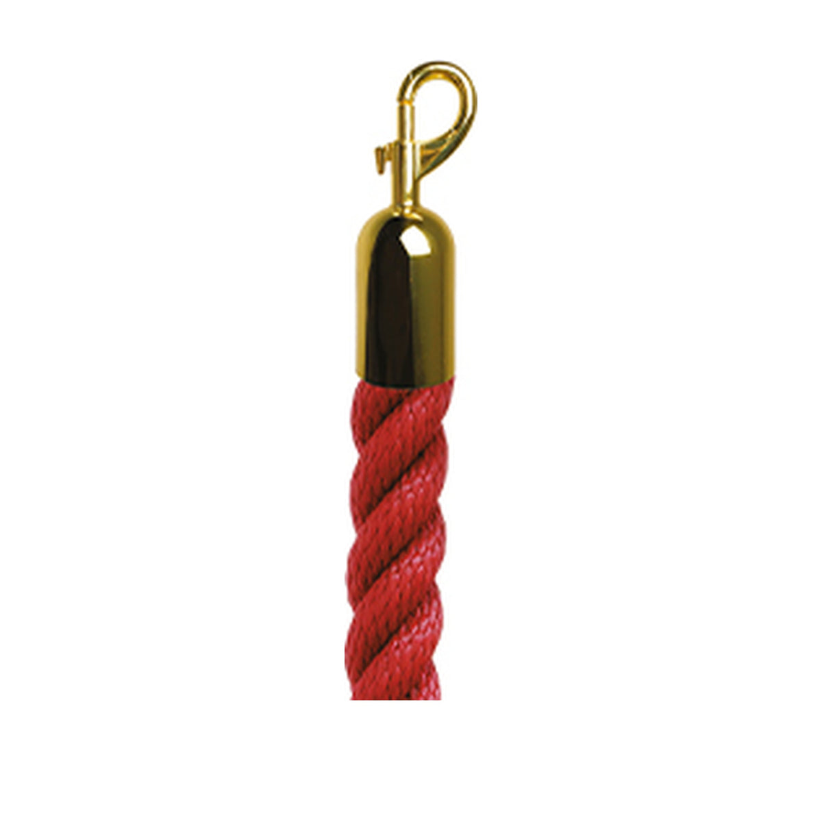 Cordone rosso con moschettoni dorati, lunghezza 2 m.