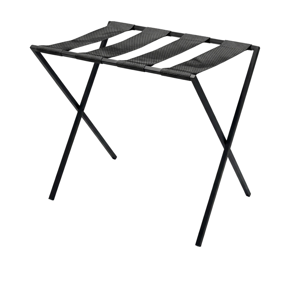 Neliö, reggivaligia pieghevole in metallo verniciato nero e fasce in poliestere nero, 60 x 45 x h 56 cm