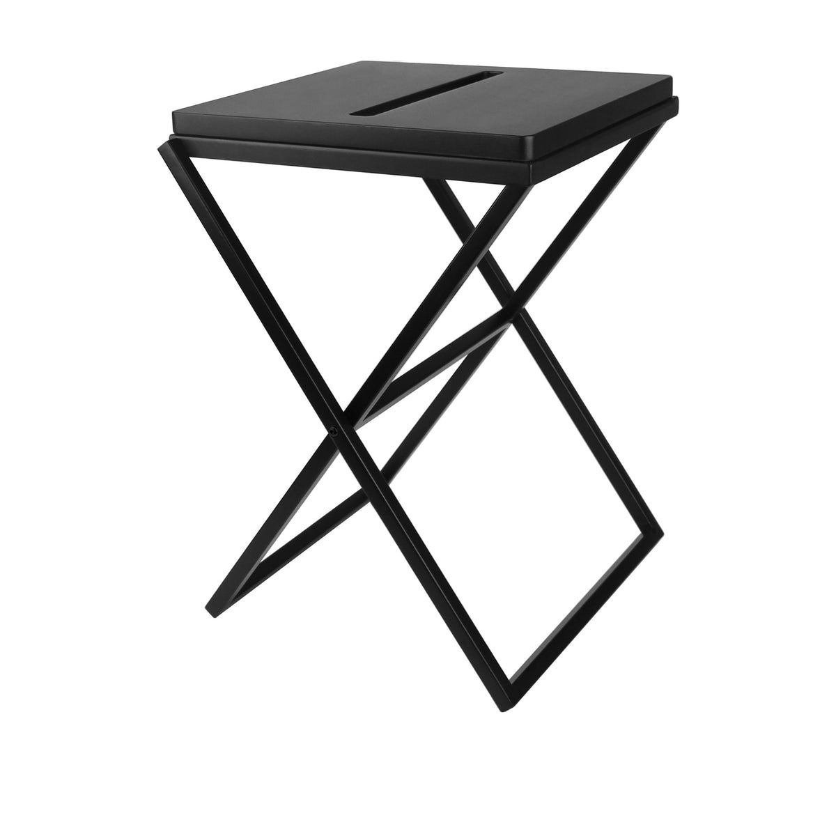 Neliö, sgabello da bagno richiudibile in metallo e legno nero, 35 x 35 x h 45 cm