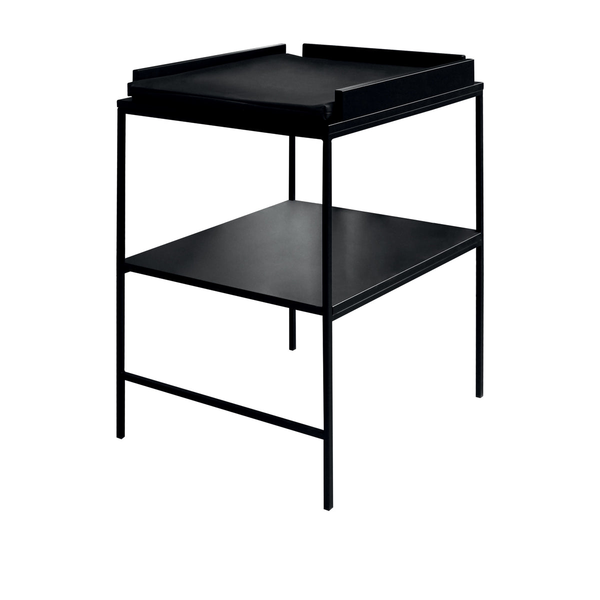 Neliö, fasciatoio in metallo verniciato nero con cuscino e ripiano d'appoggio, 60 x 70 x h 95 cm