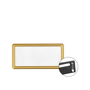 Targhetta portanome rettangolare in metallo color oro opaco, fissaggio tramite calamita, 6,9 x h 3,4 cm