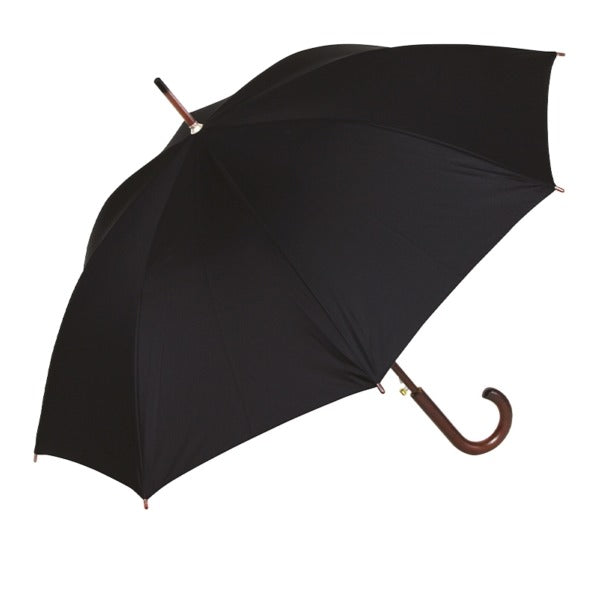 Ombrello automatico in nylon poliestere nero, asta e impugnatura in legno mogano, diam. 105 cm, conf. 10 pz