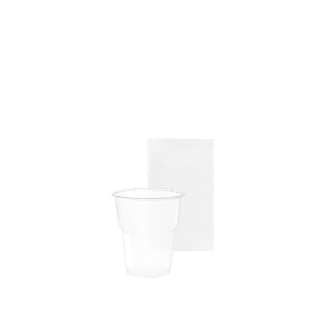 Bicchiere monouso in R-PET riciclato trasparente, imbustato, 25 cl, diam. 5,3 x h 9 cm, 1000 pz