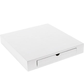 Base per macchina caffè o bollitore in legno bianco con cassetto porta capsule e bustine, 36x38,5x6 cm