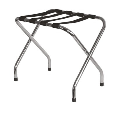 Reggivaligia richiudibile in metallo cromato con cinghie in PVC nero, 63,5 x 41,5 x h 51 cm