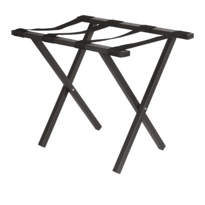 Reggivaligia richiudibile in metallo nero con cinghie in PVC nero, 64 x 43 x h 51 cm