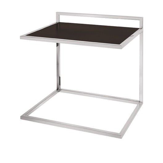 Reggivaligia con sponda in acciaio inox lucido e piano d'appoggio in legno di faggio color wengè, 60 x 42 x h 57 cm