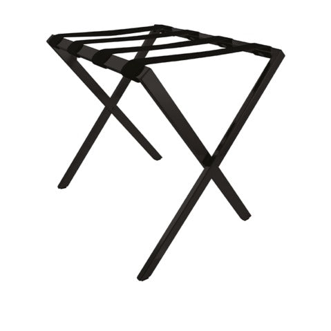 Reggivaligia richiudibile in acciaio nero e cinghie in ecopelle nera, 60 x 48 x h 53 cm