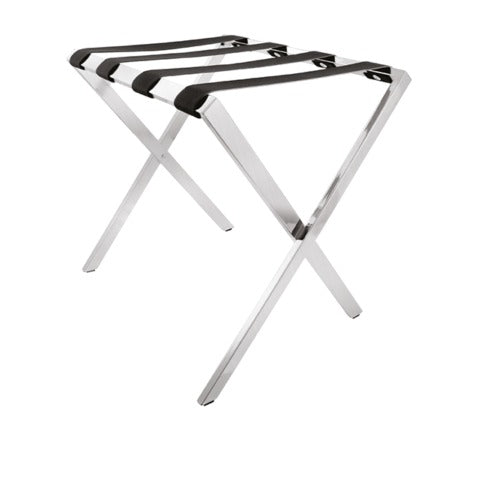 Reggivaligia richiudibile in acciaio satinato, con cinghie in ecopelle nera, 60x48xh53 cm