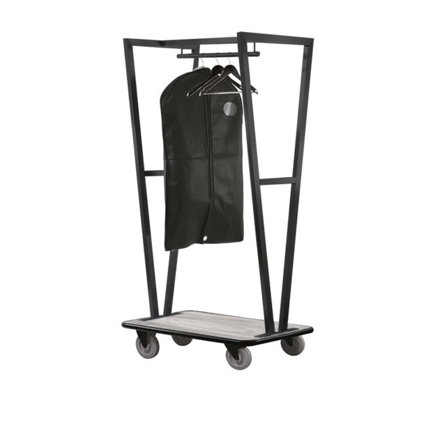 Steel Line, carrello portavaligie in acciaio inox verniciato antracite e base in legno grigio, 100 x 60 x h 180 cm