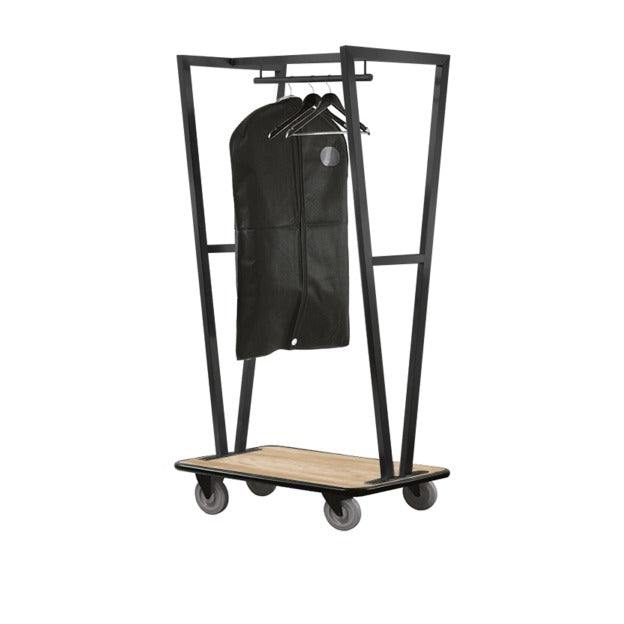 Carrello portavaligie Steel Line in acciaio inox verniciato antracite e base in legno naturale, 100 x 60 x h 180 cm
