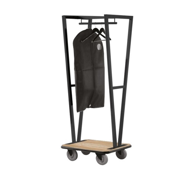 Steel Line, carrello portavaligie in acciaio inox verniciato antracite e base in legno naturale, 70 x 60 x h 180 cm