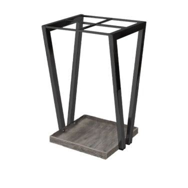 Steel Line, portaombrelli in acciaio inox verniciato antracite e base in legno grigio, 30x31,5xH55 cm.