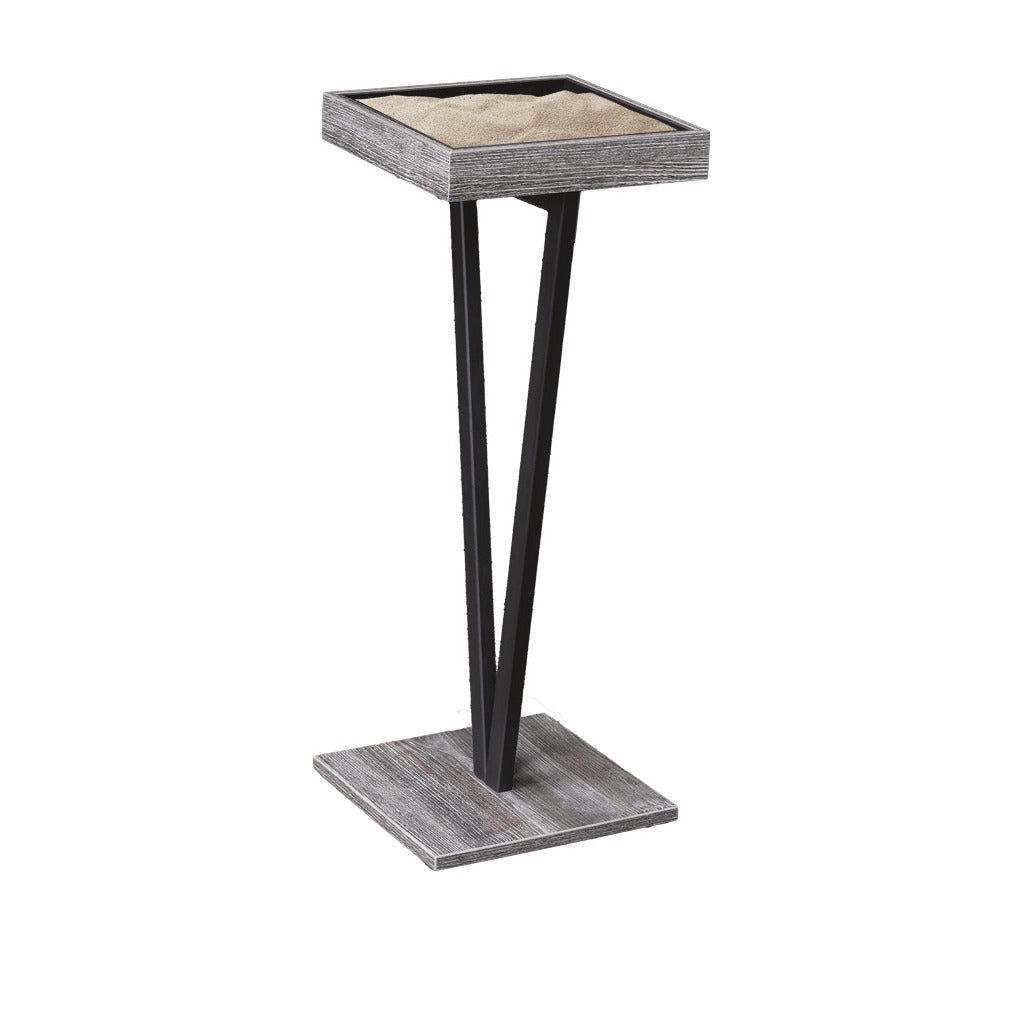 Steel Line, posacenere su piantana in acciaio inox verniciato antracite e base in legno grigio, 23 x 23 x h 77,5 cm