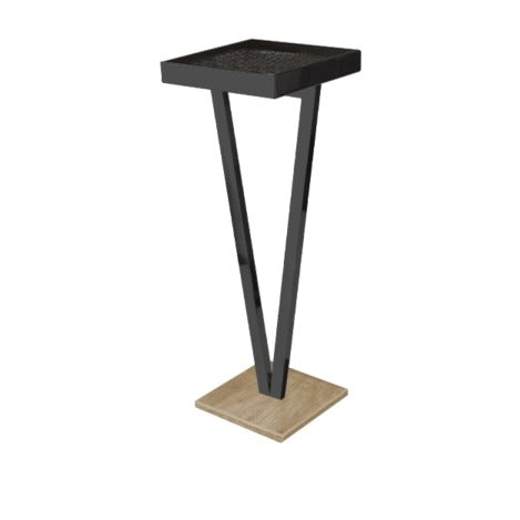Steel Line, posacenere su piantana in acciaio inox verniciato antracite e base in legno naturale, 23 x 23 x h 77,5 cm
