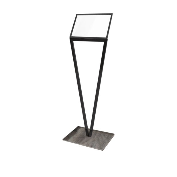 Steel Line, porta avvisi A3 su piantana in acciaio inox antracite e base in legno grigio, 30x22xh140 cm