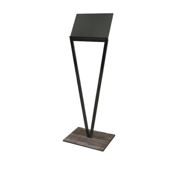 Steel Line, leggio in acciaio inox verniciato color antracite e base in legno grigio, 50 x 37 x h 140 cm