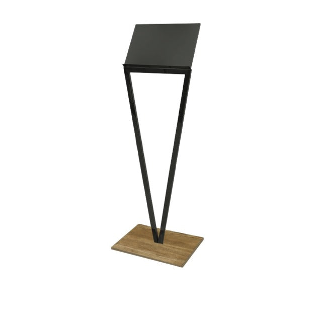 Steel Line, leggio in acciaio inox verniciato color antracite e base in legno naturale, 50 x 37 x h 140 cm