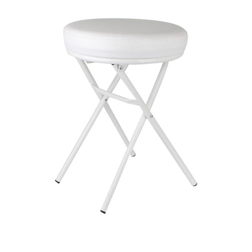 Sgabello da bagno richiudibile, metallo e ecopelle bianca, Ø 36 x h 49 cm