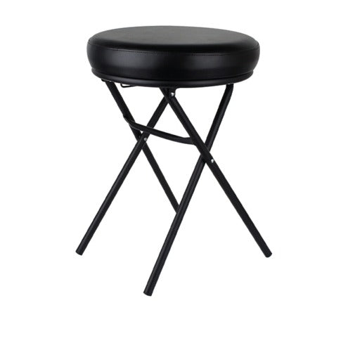 Sgabello bagno richiudibile in metallo nero con seduta in ecopelle nera, Ø 36 x h 49 cm