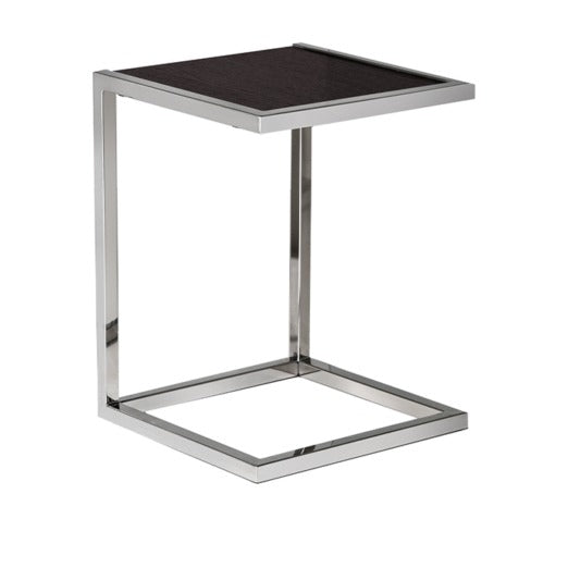 Sgabello bagno in acciaio inox lucido con seduta in legno di faggio color wengè, 35 x 35 x h 45 cm