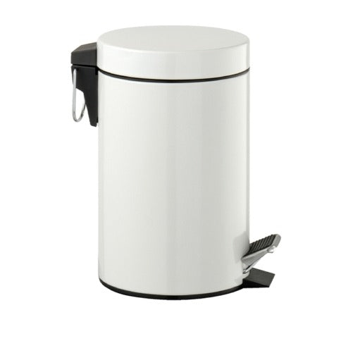 Pattumiera rotonda in metallo verniciato bianco, capacità 5 L, diam. 21 x h 28 cm
