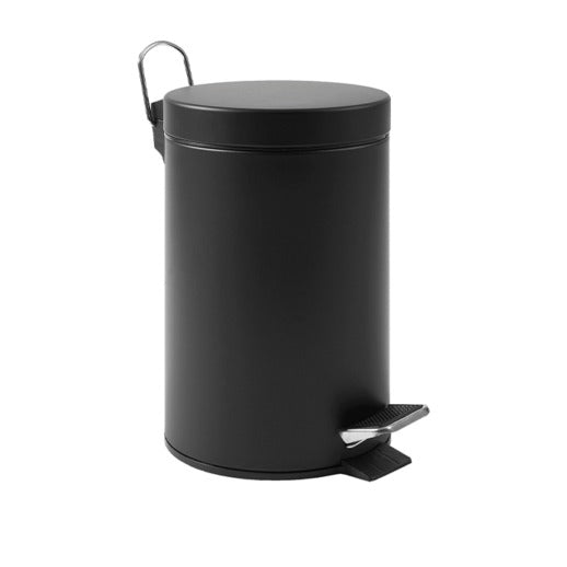 Pattumiera rotonda in metallo verniciato nero, 3 L, Ø 16,7 x h 27 cm