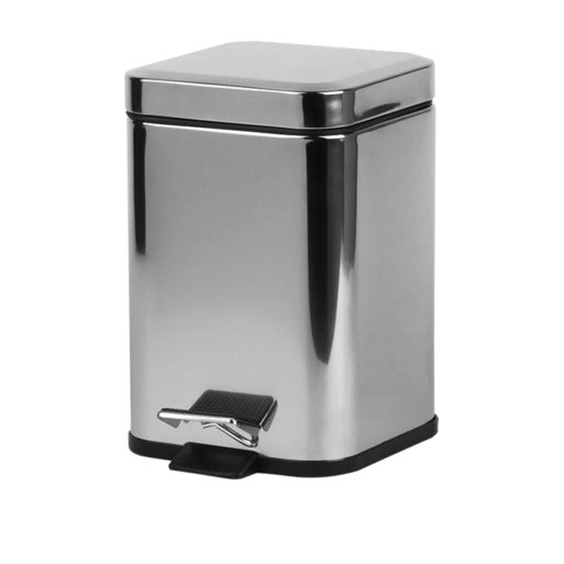 Pattumiera quadrata in acciaio inox lucido con pedale, capacità 6 L, 20 x 20 x h 29 cm