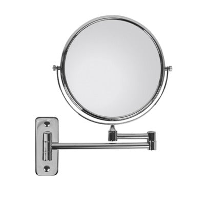 Specchio ingranditore bifacciale in ottone cromato, da parete, doppio braccio, 3x, ø 20 cm