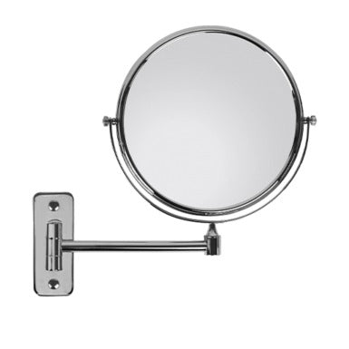 Specchio ingranditore bifacciale in ottone cromato, da parete, un braccio, ingrandimento 3x, Ø 20 cm