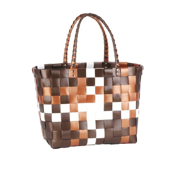 Borsa SPA e spiaggia intrecciata Saint Moritz, colori: bianco, nocciola e marrone scuro, 38x18xh30 cm, 10 pz