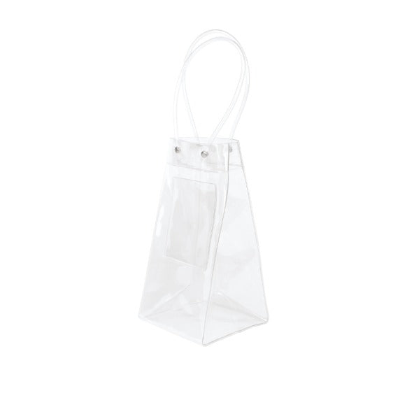 Portabottiglia in PVC trasparente con manici e tasca, 12 x 12 x h 24/29 cm, confezione da 10 pz