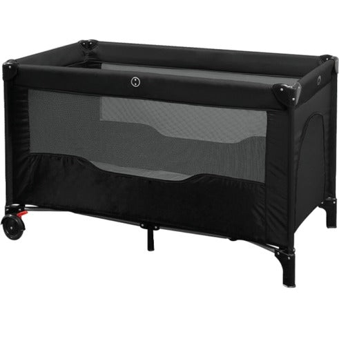 Lettino richiudibile con materassino imbottito, colore nero, 125 x 65 x h 76 cm (aperto) / 77 x 22 x h 22 cm (chiuso)