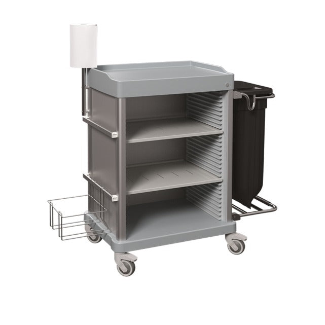 Carrello biancheria "Alma" richiudibile con accessori per la pulizia, struttura in alluminio e ABS, 138,1 x 57 x h 131 cm (aperto) / 74,6 x 57 x h 131 cm (chiuso)