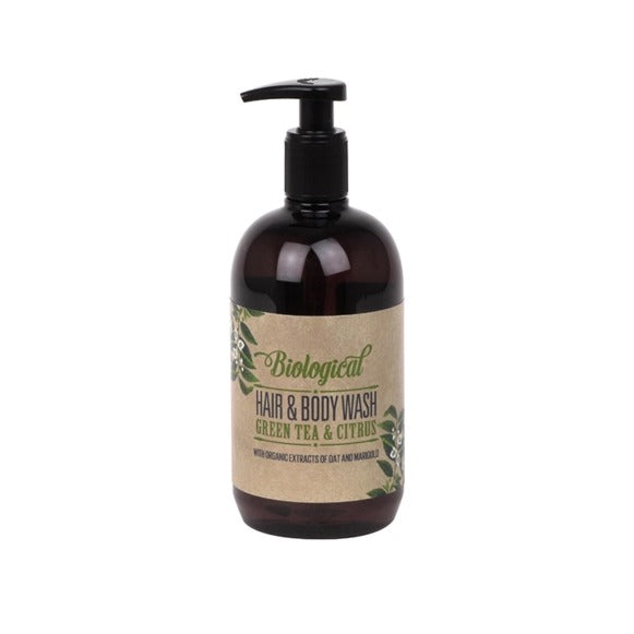 Biological Natural Wash, detergente mani, corpo e capelli, fragranza Green Tea & Citrus, formula biologica, 500 ml, confezione da 12 pz