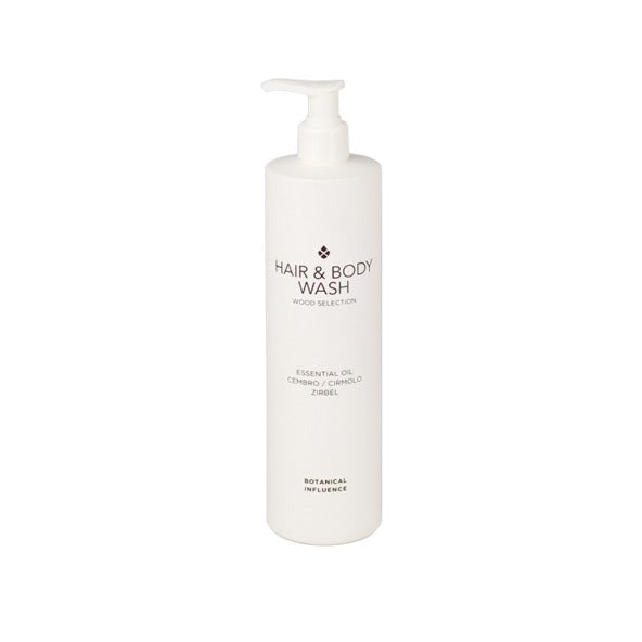 Botanical Influence, dispenser Black & White, shampoo doccia, fragranza all'olio essenziale di cirmolo, 500 ml, confezione da 12 pz