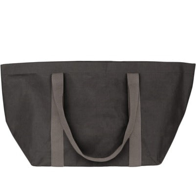 Papery: borsa SPA e spiaggia in fibra di cellulosa riciclata nera, manici in cotone grigio. 64x25xh33 cm