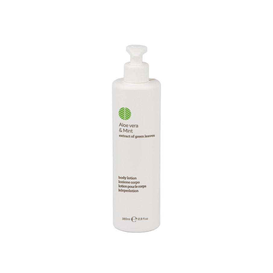 GreenLeaf, dispenser Artem®, body lotion, fragranza Aloe Vera e Menta, 380 ml, confezione da 18 pz