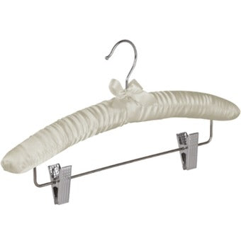 Gruccia imbottita in raso con asta metallica e pinze scorrevoli, gancio nichelato, avorio, 35 cm, diam. 1,4 cm, conf. 100 pz