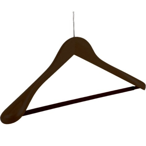 Gruccia in legno di faggio a spalla larga con asta antiscivolo, chiodo nichelato, colore wengé, 44 x 5 cm - 50 pz