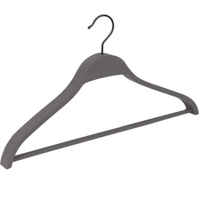 Gruccia in plastica grigia soft touch con asta antiscivolo, gancio nero, 44,5 x 2,5 cm, conf. 50 pz